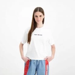TOMMY JEANS T-SHIRT CON LOGO RICAMATO DONNA Bianco -Offerta Economica Novità tommy jeans dw0dw10057 t shirt con logo ricamato donna casual donna 042580401 ybr 3