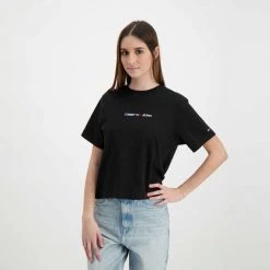 TOMMY JEANS T-SHIRT LINEAR LOGO DONNA Nero 12 TOMMY JEANS T-SHIRT LINEAR LOGO DONNA Nero -Offerta Economica Novità tommy jeans dw0dw10057 t shirt linear logo donna casual donna 045112501 bds 5