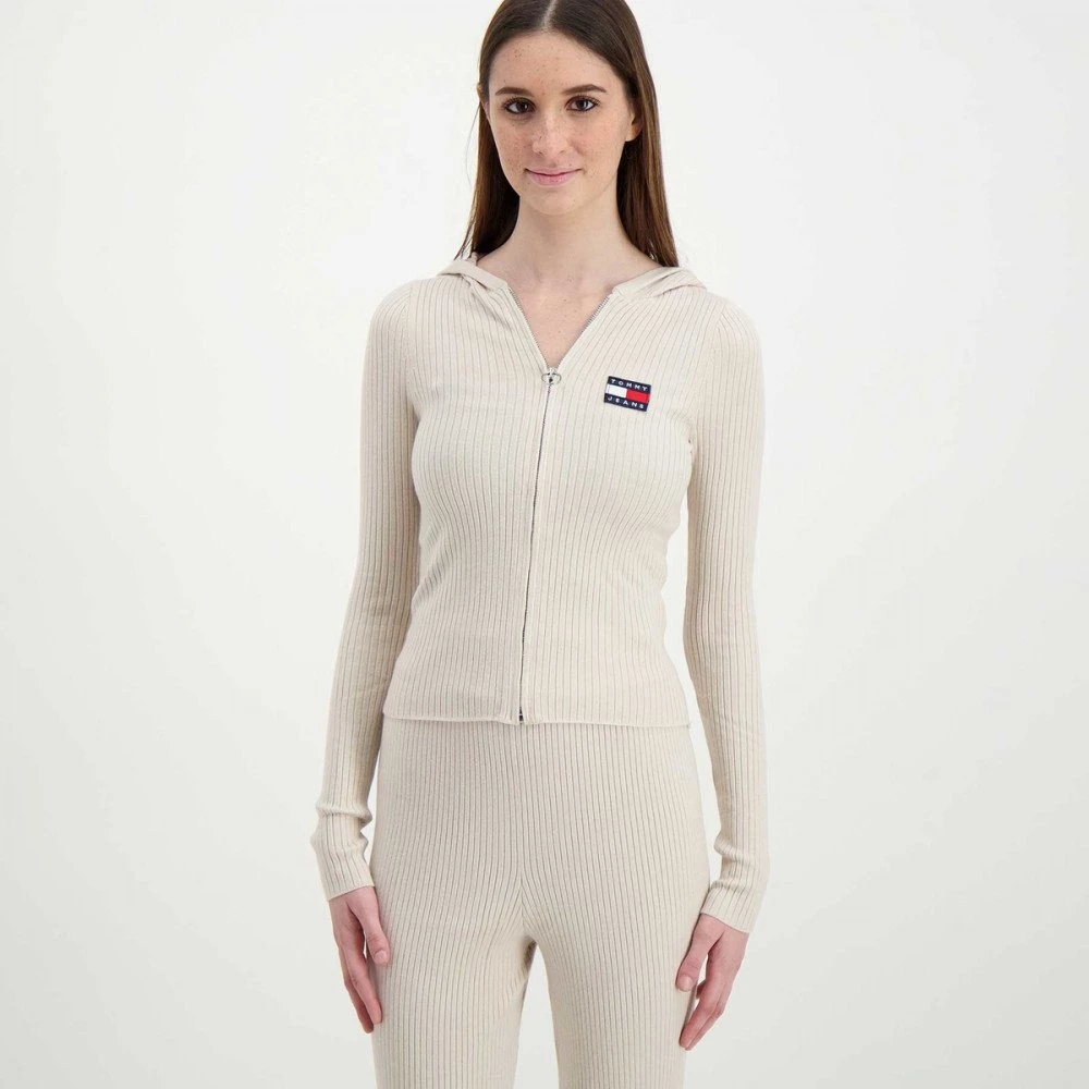 TOMMY JEANS CARDIGAN FULL ZIP CON CAPPUCCIO DONNA Beige 5 TOMMY JEANS CARDIGAN FULL ZIP CON CAPPUCCIO DONNA Beige - immagine 3