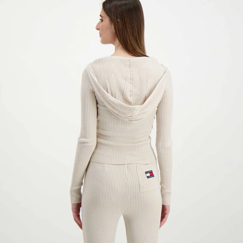 TOMMY JEANS CARDIGAN FULL ZIP CON CAPPUCCIO DONNA Beige 6 TOMMY JEANS CARDIGAN FULL ZIP CON CAPPUCCIO DONNA Beige - immagine 4