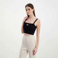 TOMMY JEANS CANOTTA CROP CON LOGO DONNA Nero -Offerta Economica Novità tommy jeans dw0dw11875 canotta crop con logo donna casual donna 045109001 bds 5