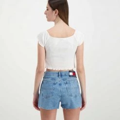 TOMMY JEANS T-SHIRT CROP SPALLE SCOPERTE DONNA Bianco -Offerta Economica Novità tommy jeans dw0dw12599 t shirt crop spalle scoperte donna casual donna 045113701 ybr 4