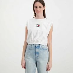 TOMMY JEANS CANOTTA CROP CON ELASTICO DONNA Bianco -Offerta Economica Novità tommy jeans dw0dw12609 canotta crop con elastico donna casual donna 045113901 ybr 3