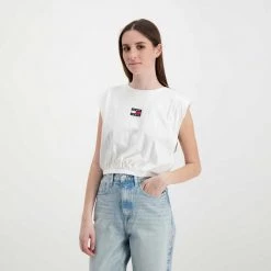 TOMMY JEANS CANOTTA CROP CON ELASTICO DONNA Bianco -Offerta Economica Novità tommy jeans dw0dw12609 canotta crop con elastico donna casual donna 045113901 ybr 5