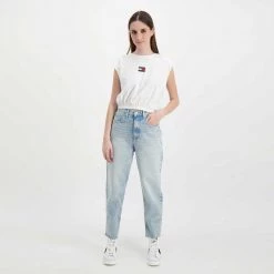 TOMMY JEANS CANOTTA CROP CON ELASTICO DONNA Bianco -Offerta Economica Novità tommy jeans dw0dw12609 canotta crop con elastico donna casual donna 045113901 ybr 6