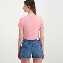 TOMMY JEANS T-SHIRT CROP A COSTE LOGO DONNA Rosa -Offerta Economica Novità tommy jeans dw0dw12848 t shirt crop a coste logo donna casual donna 045114901 the 4