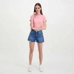 TOMMY JEANS T-SHIRT CROP A COSTE LOGO DONNA Rosa -Offerta Economica Novità tommy jeans dw0dw12848 t shirt crop a coste logo donna casual donna 045114901 the 6