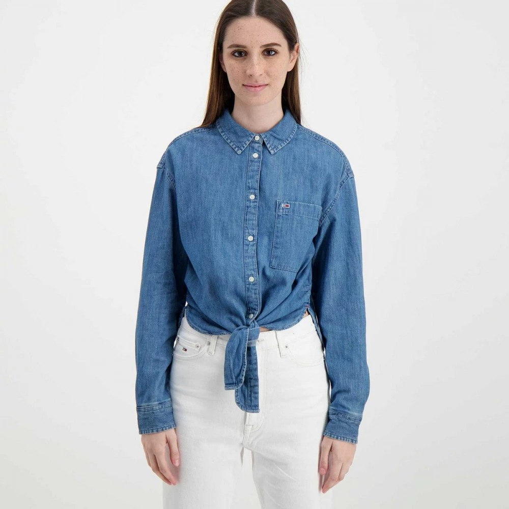TOMMY JEANS CAMICIA CHAMBRAY CON NODO DONNA Blu 5 TOMMY JEANS CAMICIA CHAMBRAY CON NODO DONNA Blu - immagine 3