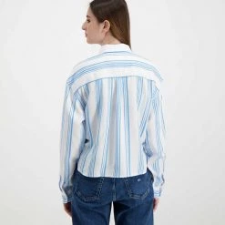 TOMMY JEANS CAMICIA CON NODO DONNA Azzurro, Bianco -Offerta Economica Novità tommy jeans dw0dw12901 camicia con nodo donna casual donna 045115401 cy0 4