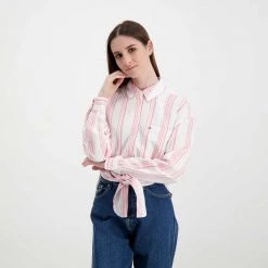 TOMMY JEANS CAMICIA CON NODO DONNA Bianco, Rosa -Offerta Economica Novità tommy jeans dw0dw12901 camicia con nodo donna casual donna 045115501 the 5