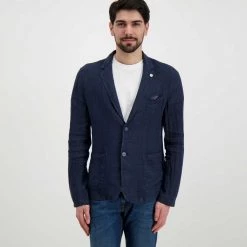 V2 GIACCA IN LINO SARTORIALE Blu -Offerta Economica Novità v2 gusli giacca in lino sartoriale casual uomo 045118801 bl 3