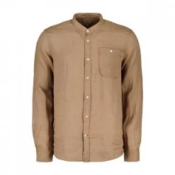 WOOLRICH CAMICIA IN LINO COLLO COREANA Marrone