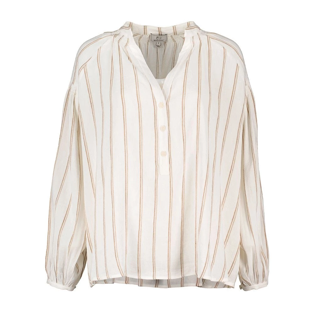 WOOLRICH BLUSA FLUID STRIPE LINO VISCOSA DONNA Bianco 3 WOOLRICH BLUSA FLUID STRIPE LINO VISCOSA DONNA Bianco
